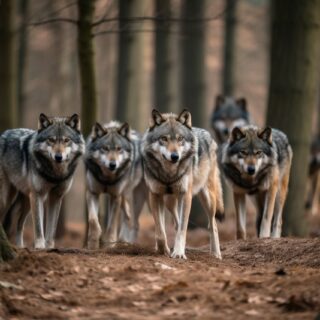 Pack of wolves in the forest