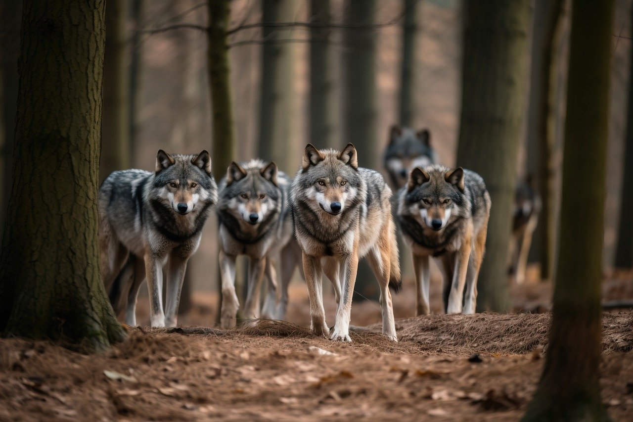 Pack of wolves in the forest